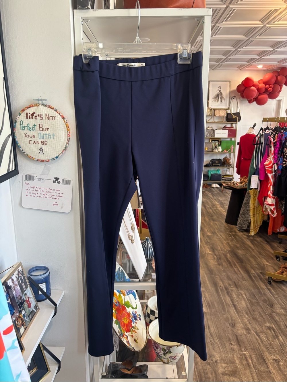 Tory Burch Navy Straight-Leg Pull-On Pants